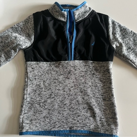 Nautica Pullover sweater with zipper. Boys(5) Gray, and black/ blue accents. - Picture 5 of 9